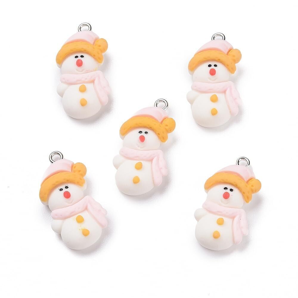 5181 30 Pcs White Opaque Resin Snowman Charms Christmas Theme Flatback